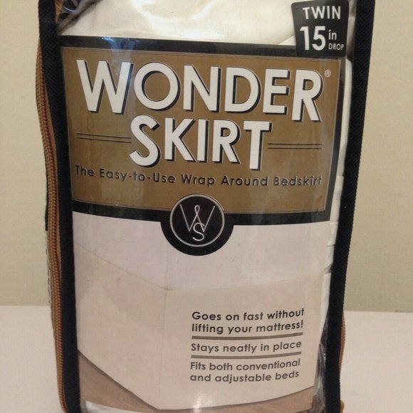 Wonder Skirt Ivory Wrap Around Twin Split Bedskirt 15" Drop - Picture 2 of 6